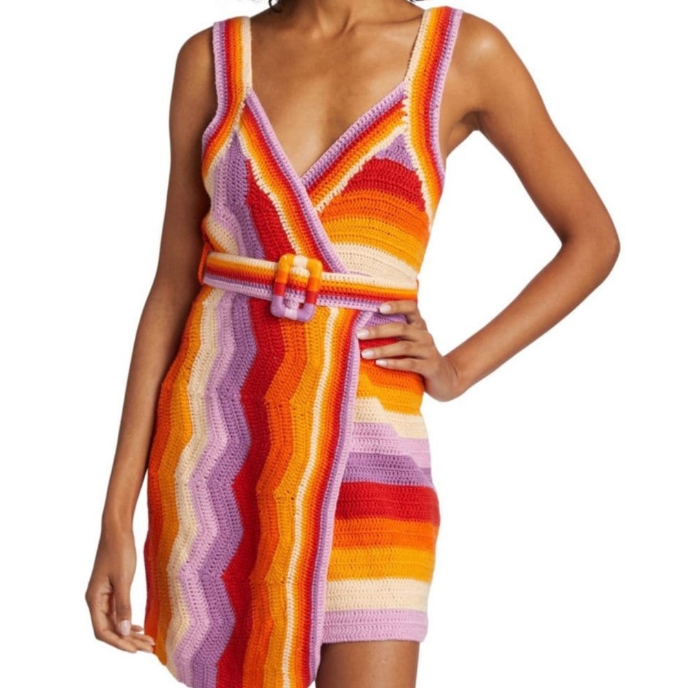 Farm Rio Striped Crochet Mini Dress